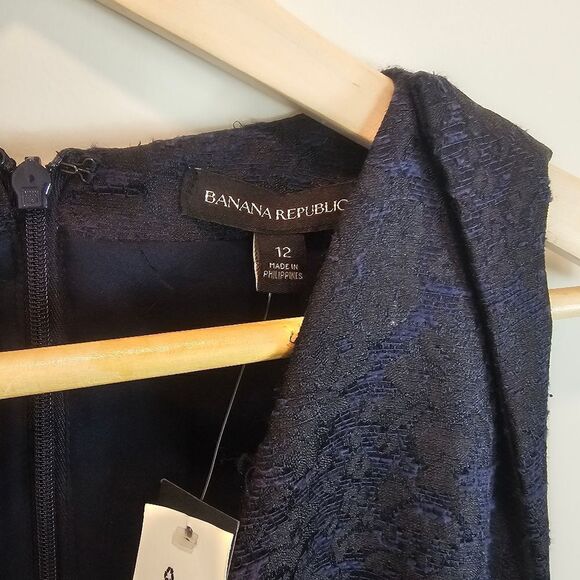 Banana Republic Dark Navy Blue Jacquard Pleated Cocktail Dress Size 12 NWT - Picture 9 of 11